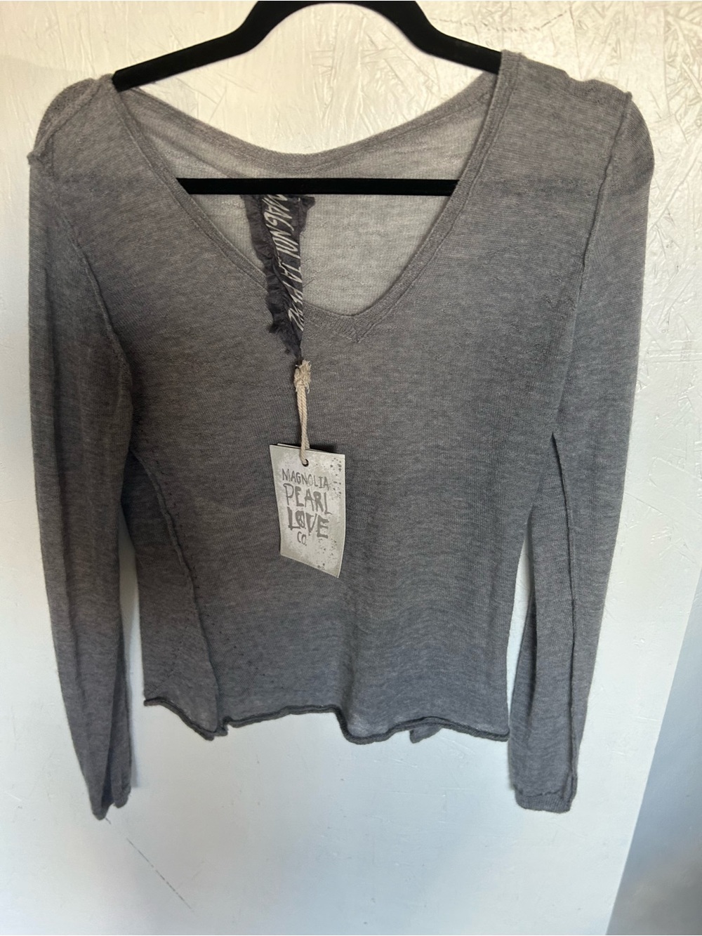 Magnolia Pearl Heather Gray V-Neck Long Sleeve Tee